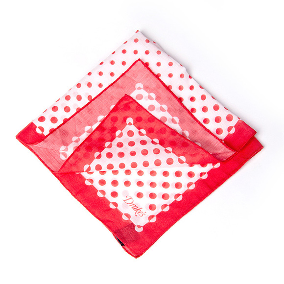 DRAKE'S WHITE & RED POLKA DOT POCKET SQUAREMENS SIZE 41X41